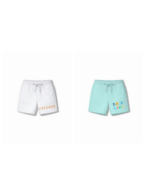 Born to Ride Beige & White Low Shoulder Shorts Set Size 7-8 Years Bamboo Cotton ‚ Bambify India
