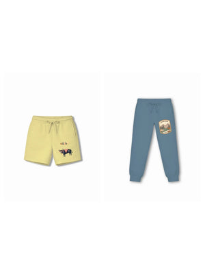 Eurasia Yellow & Dusty Blue Drop Shoulder T-shirt & Shorts Set Size 7-8 Years Bamboo Cotton ‚ Bambify India