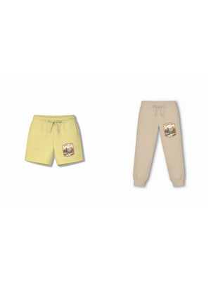 Bambify Kids Bottom 2 Piece Set Urban Style (Shorts with Belt) & Urban Style (Track with Belt) Yellow & Beige 5-6 Years bamboo cotton kids clothing India