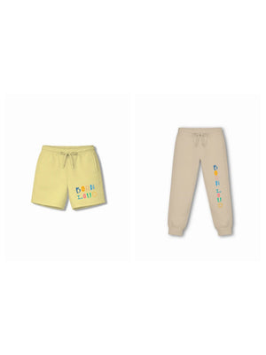 Bambify Kids Bottom 2 Piece Set Noise (Shorts with Belt) & Noise (Track with Belt) Yellow & Beige 5-6 Years bamboo cotton kids clothing India