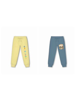 Bambify Kids Bottom 2 Piece Set Noise & Urban Style Yellow & Dusty Blue 9-10 Years bamboo cotton kids clothing India