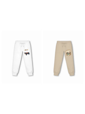 Eurasia Beige & White Kids Tracks Set Size 7-8 Years Bamboo Cotton ‚ Bambify India
