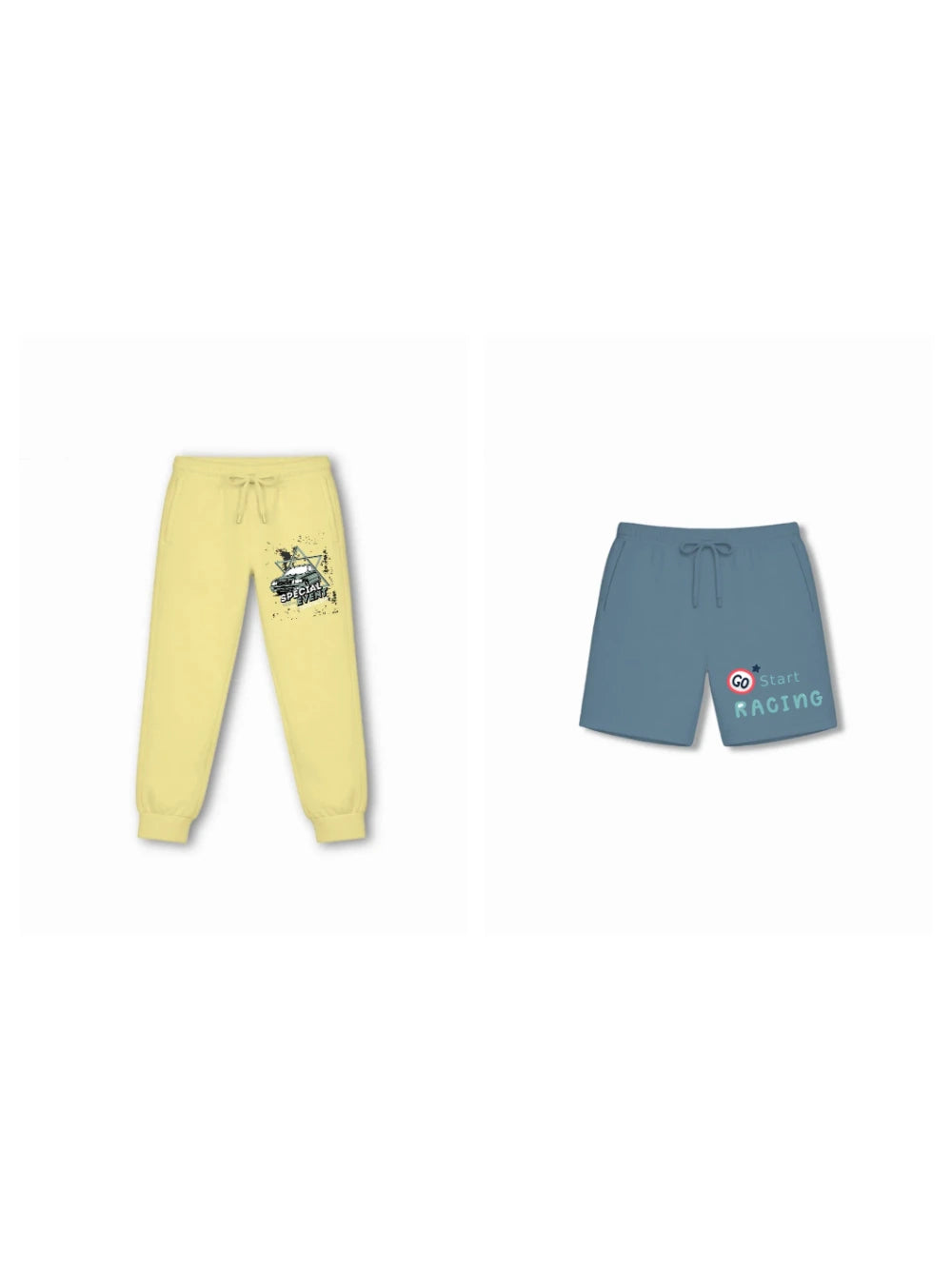 Bambify Kids Bottom 2 Piece Set Super Fast & F1 Racing Yellow & Dusty Blue 3-4 Years bamboo cotton kids clothing India