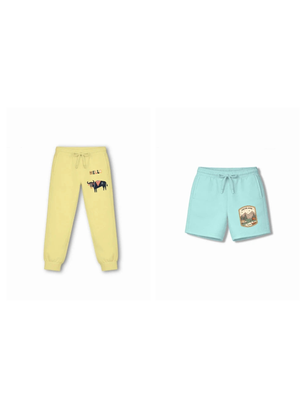 Bambify Kids Bottom 2 Piece Set Eurasia & Urban Style Yellow & Light Blue 5-6 Years bamboo cotton kids clothing India