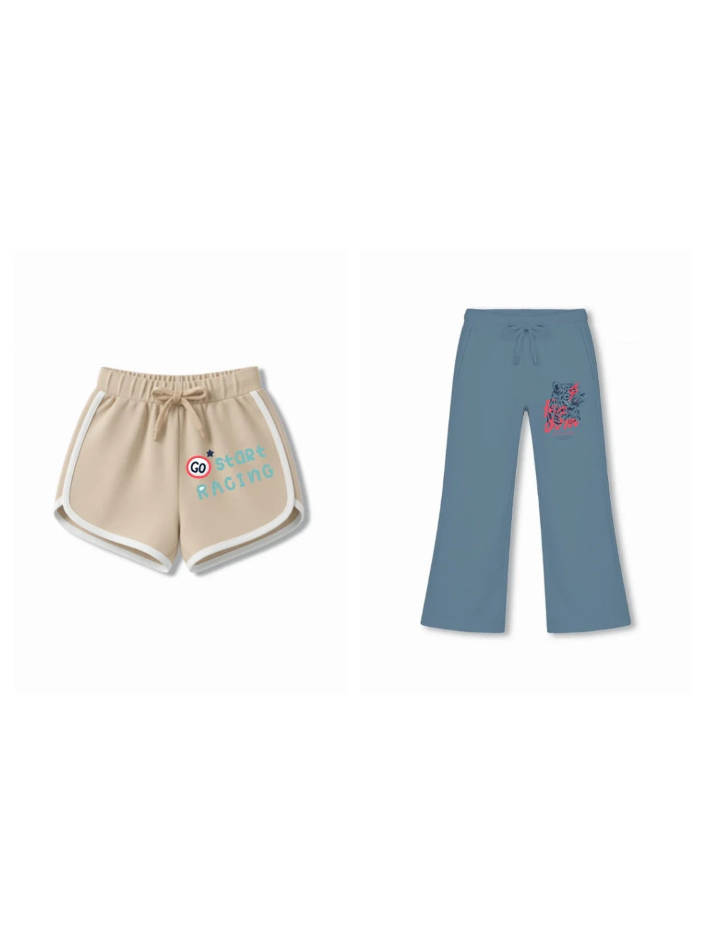 Bambify Kids Bottom 2 Piece Set F1 Racing & Cheetah Beige & Dusty Blue 3-4 Years bamboo cotton kids clothing India