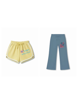 Bambify Kids Bottom 2 Piece Set F1 Racing & Cheetah Yellow & Dusty Blue 3-4 Years bamboo cotton kids clothing India