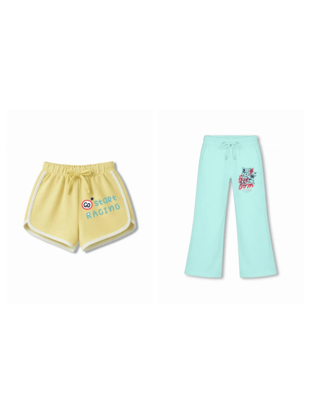 Bambify Kids Bottom 2 Piece Set F1 Racing & Cheetah Yellow & Light Blue 7-8 Years bamboo cotton kids clothing India