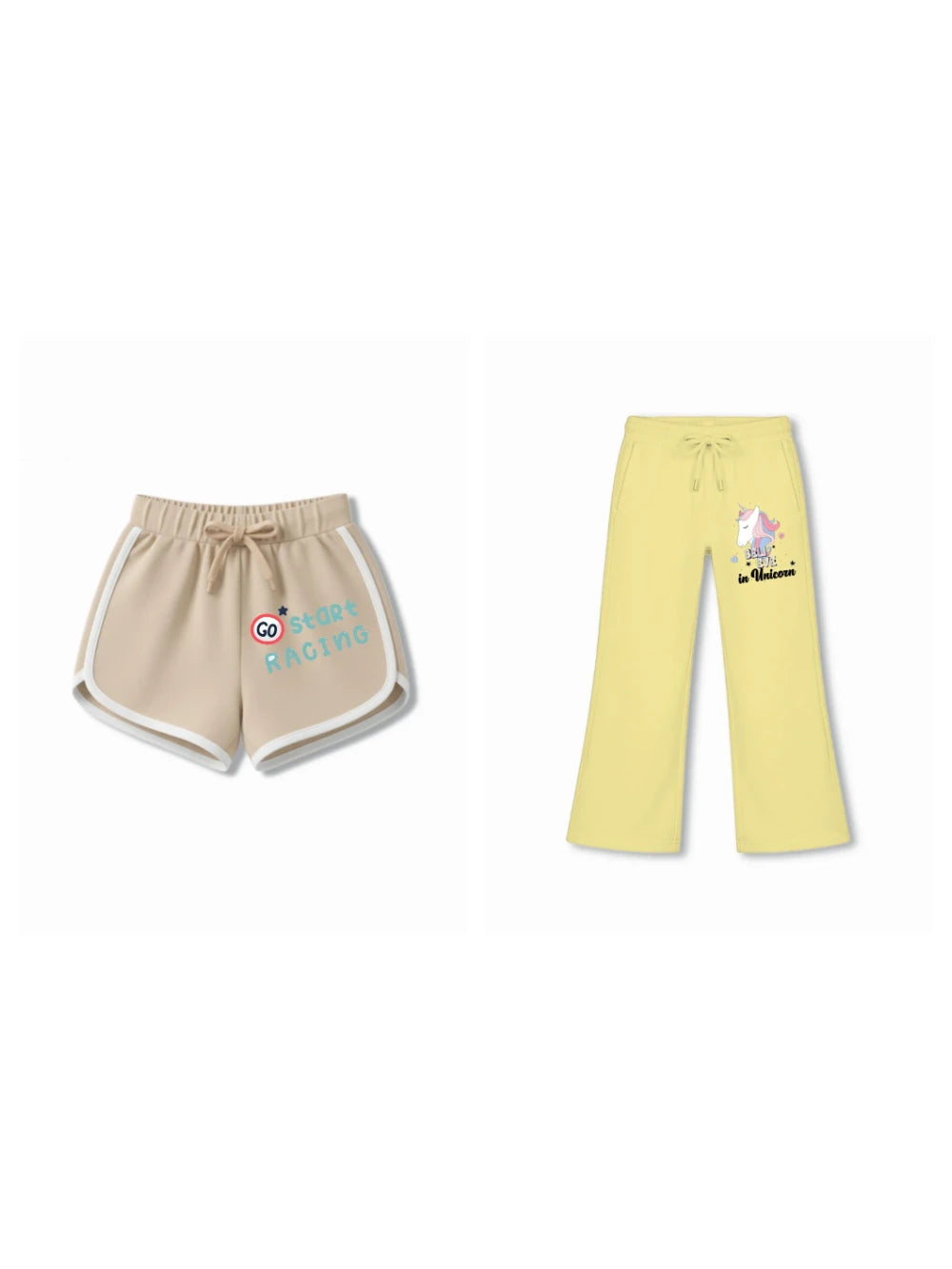 Bambify Kids Bottom 2 Piece Set F1 Racing & Unicorn Beige & Yellow 5-6 Years bamboo cotton kids clothing India