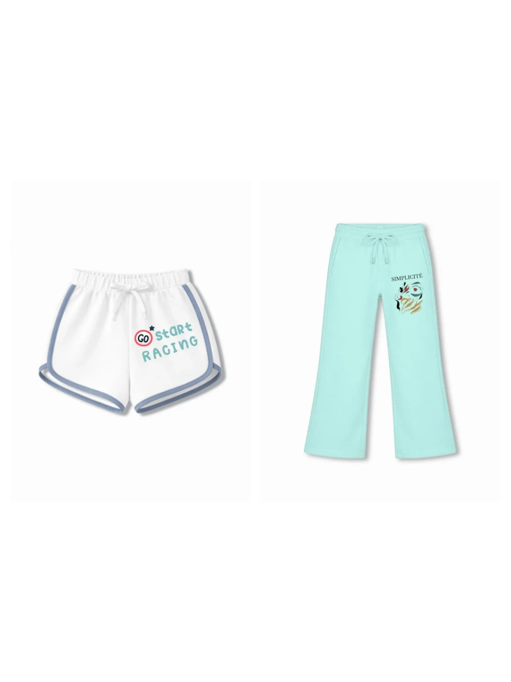 Bambify Kids Bottom 2 Piece Set F1 Racing & Art Beige & Light Blue 7-8 Years bamboo cotton kids clothing India