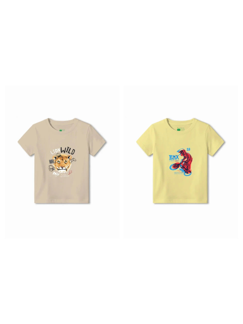 Bambify Kids T-Shirt Set The Lion & BMX Racing Beige & Yellow 3-4 Years bamboo cotton kids clothing India