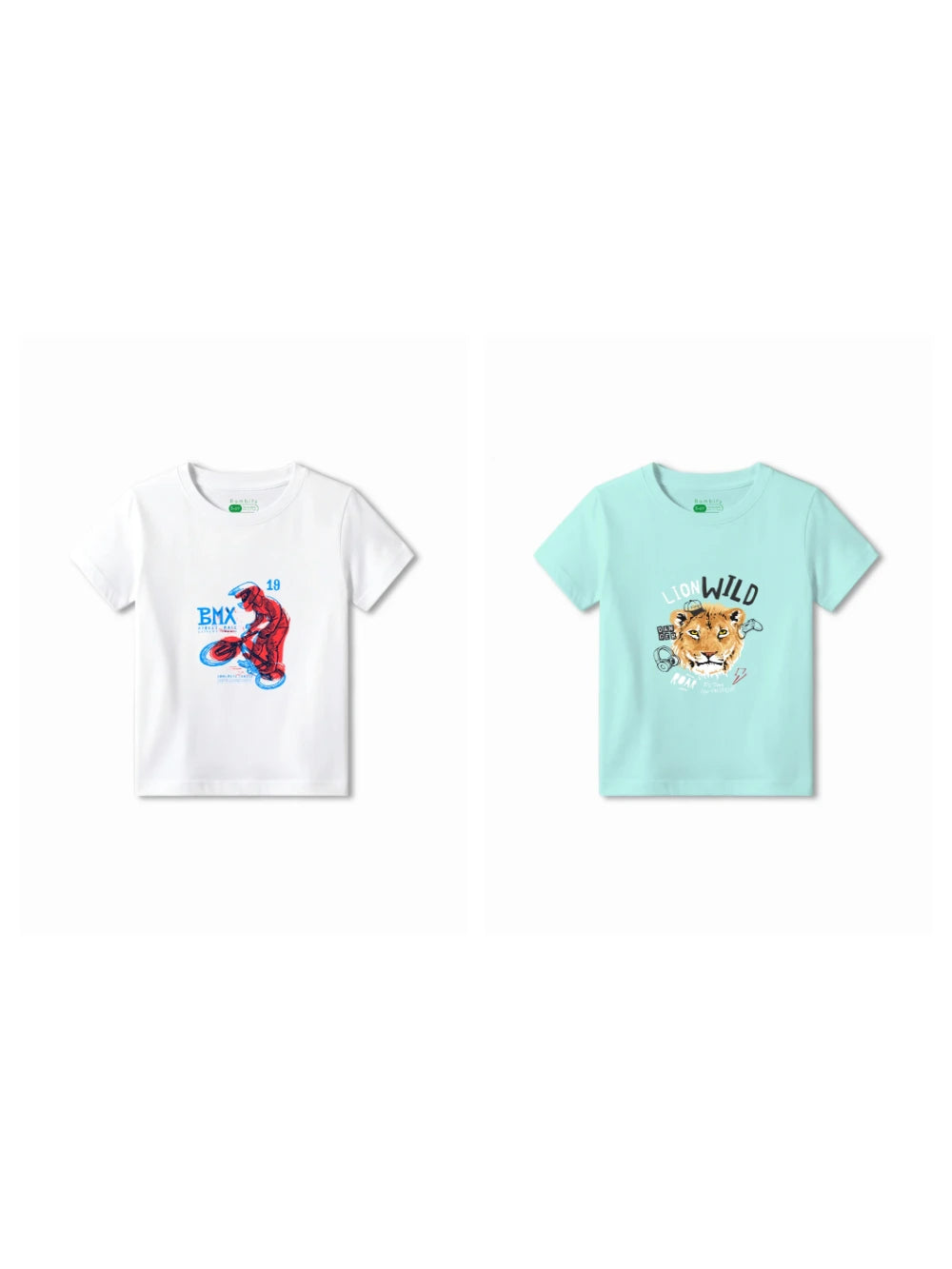 Bambify Kids T-Shirt Set The Lion & BMX Racing Light Blue & White 3-4 Years bamboo cotton kids clothing India