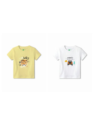 Bambify Kids T-Shirt Set The Lion & Wild Adventure Yellow & White 3-4 Years bamboo cotton kids clothing India