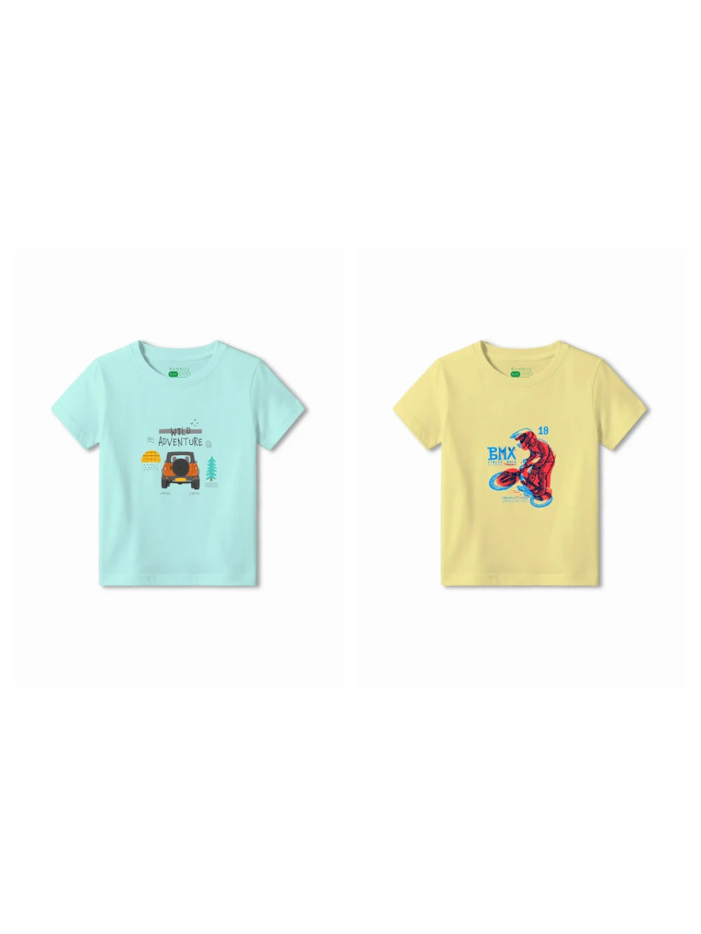 Bambify Kids T-Shirt Set BMX Racing & Wild Adventure Yellow & Light Blue 9-10 Years bamboo cotton kids clothing India