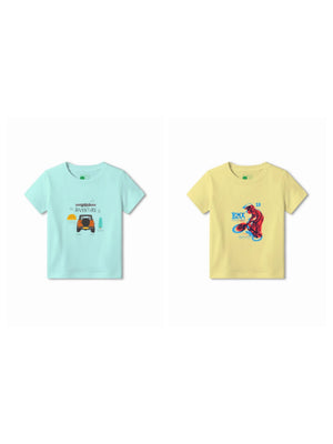 Bambify Kids T-Shirt Set BMX Racing & Wild Adventure Yellow & Light Blue 9-10 Years bamboo cotton kids clothing India