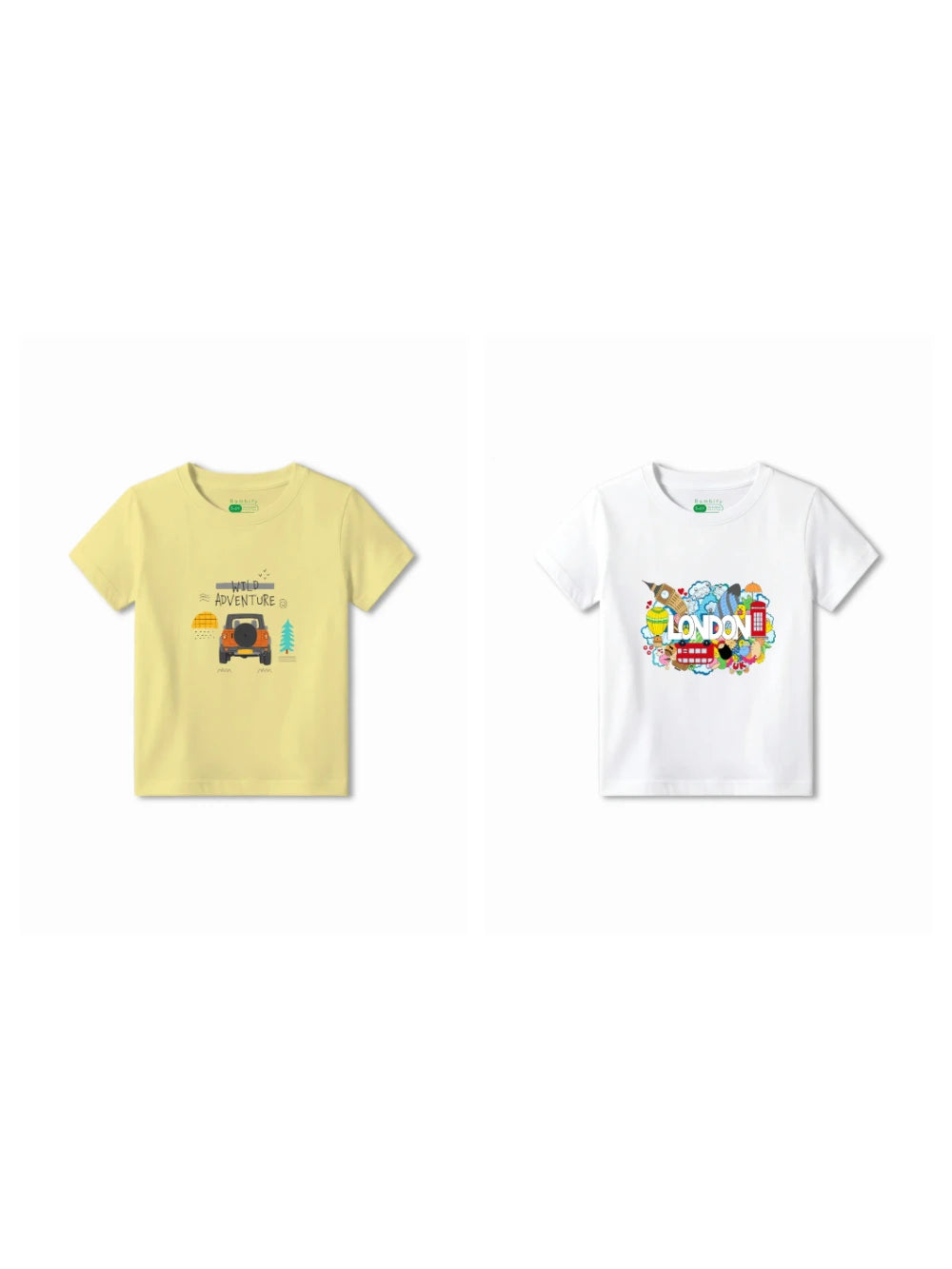 Bambify Kids T-Shirt Set Wild Adventure & London Yellow & White 3-4 Years bamboo cotton kids clothing India