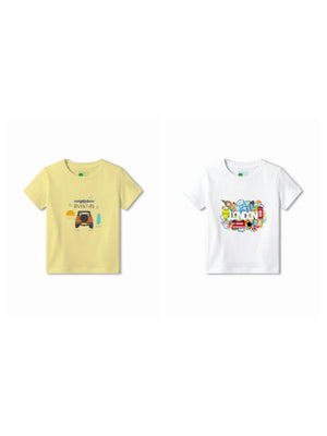 Bambify Kids T-Shirt Set Wild Adventure & London Yellow & White 3-4 Years bamboo cotton kids clothing India