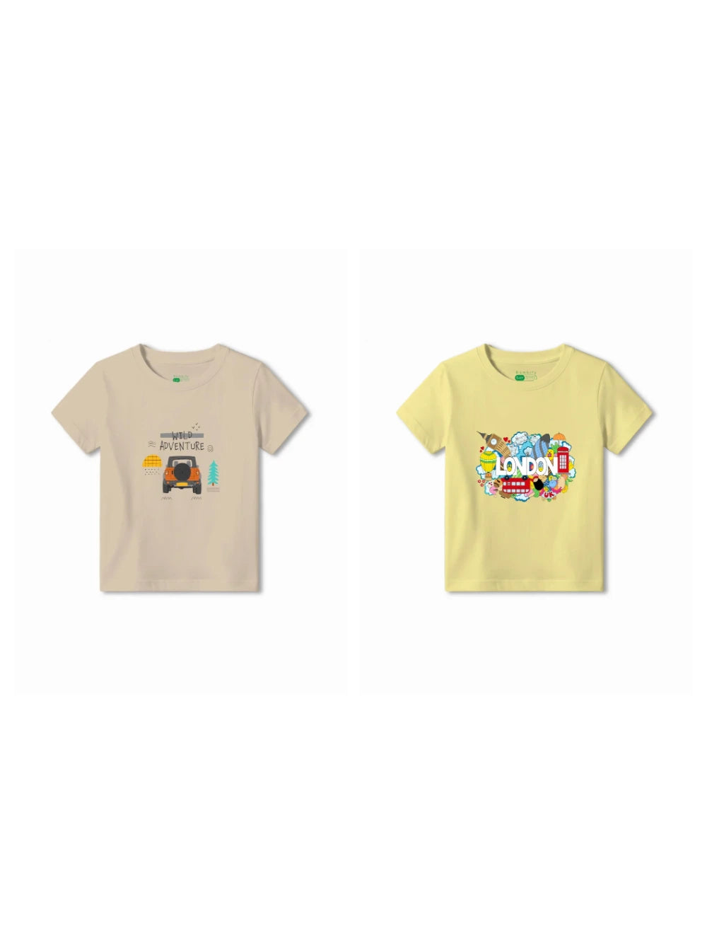 Bambify Kids T-Shirt Set Wild Adventure & London Beige & Yellow 9-10 Years bamboo cotton kids clothing India