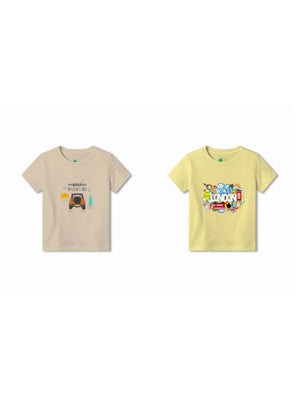 Bambify Kids T-Shirt Set Wild Adventure & London Beige & Yellow 9-10 Years bamboo cotton kids clothing India