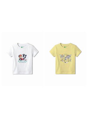 Bambify Kids T-Shirt Set F1 Racing & Animal World White & Yellow 7-8 Years bamboo cotton kids clothing India