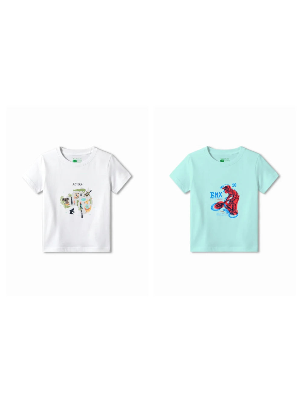 Bambify Kids T-Shirt Set Australia & BMX Racing White & Light Blue 9-10 Years bamboo cotton kids clothing India