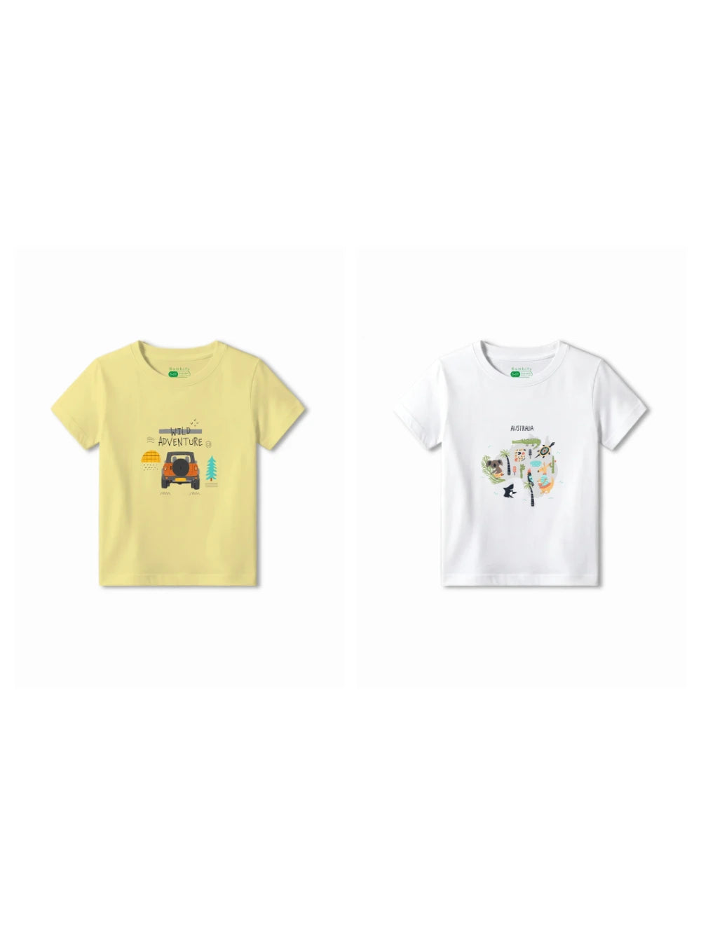 Bambify Kids T-Shirt Set Australia & Wild Adventure White & Yellow 7-8 Years bamboo cotton kids clothing India