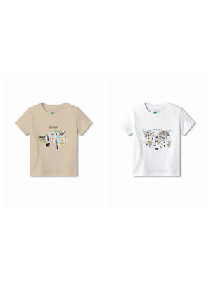 Bambify Kids T-Shirt Set Australia & Animal World Beige & White 3-4 Years bamboo cotton kids clothing India