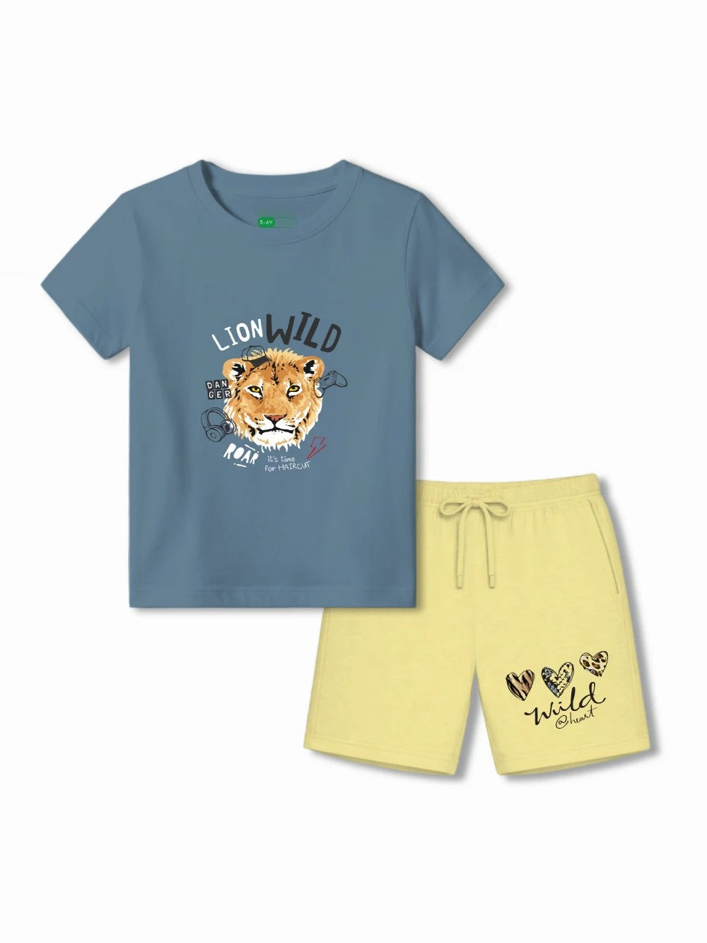 Bambify Ultra Soft Bamboo Cotton Kids Shorts Set ‚ The Lion Dusty Blue & Yellow Bambify India Dusty Blue 3-4 Years bamboo cotton kids clothing India