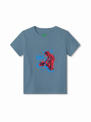 BMX Racing Dusty Blue & Yellow Kids Tshirt & Shorts Set Size 5-6 Bamboo Cotton ‚ Bambify India