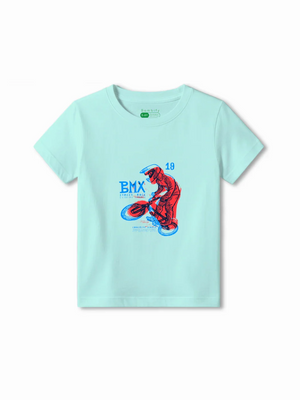 BMX Racing Light Blue & Dusty Blue Kids Tshirt & Shorts Set Size 5-6 Bamboo Cotton ‚ Bambify India