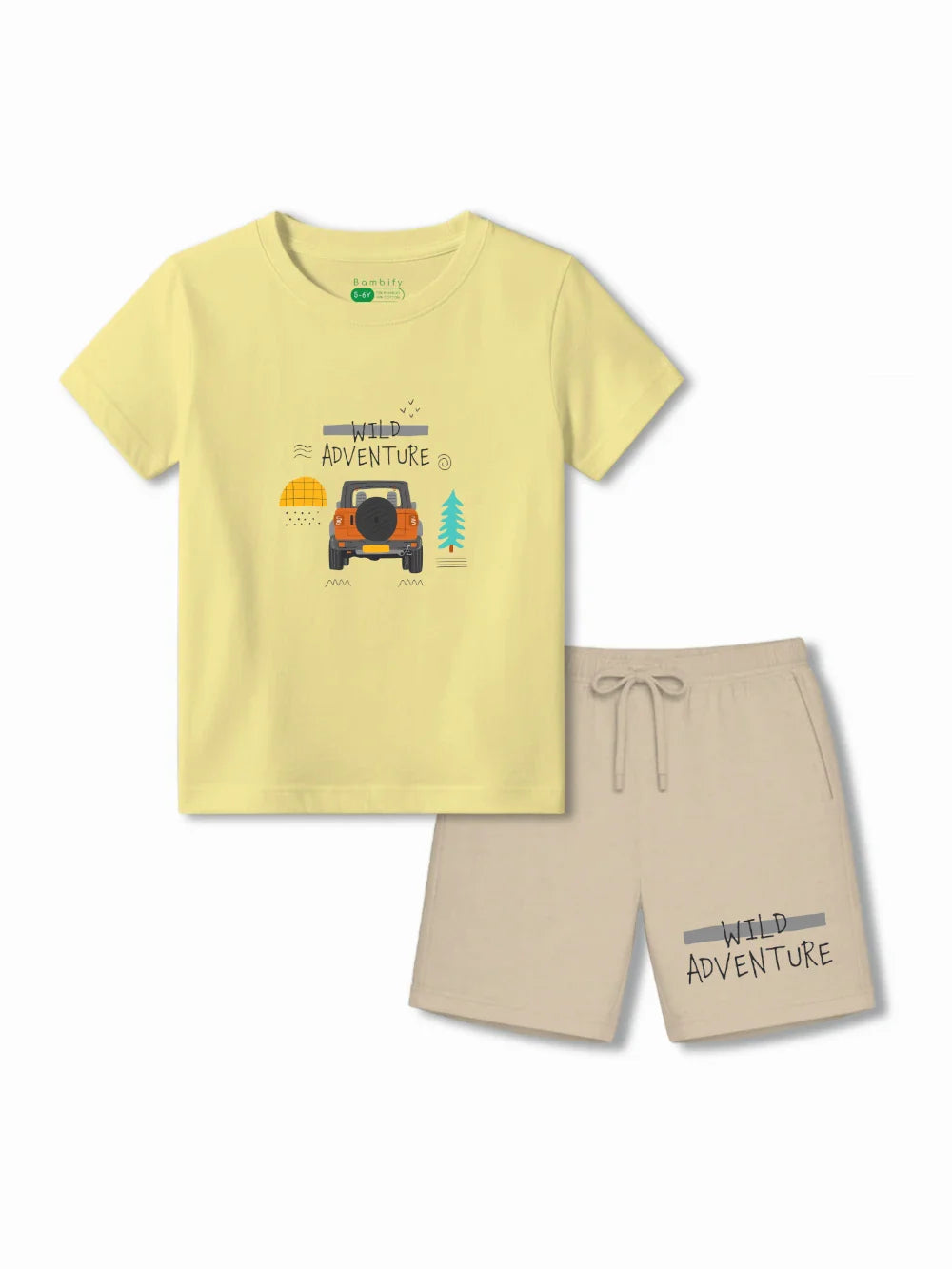 Wild Adventure Yellow & Beige Kids Tshirt & Shorts Set Size 3-4 Bamboo Cotton ‚ Bambify India