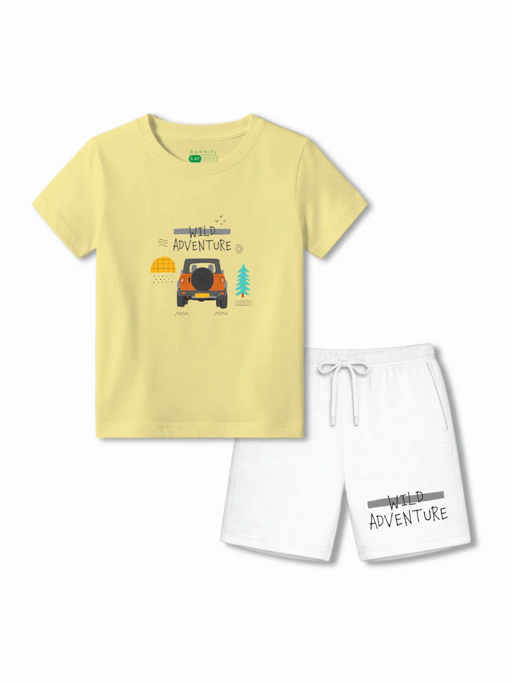 Wild Adventure Yellow & White Kids Tshirt & Shorts Set Size 3-4 Bamboo Cotton ‚ Bambify India