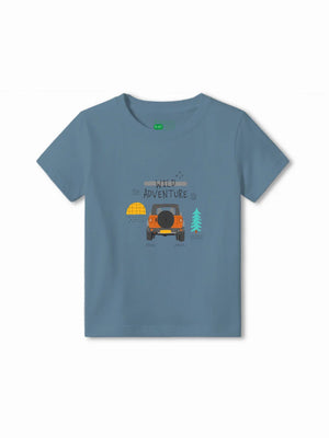 Wild Adventure Dusty Blue & Yellow Kids Tshirt & Shorts Set Size 5-6 Bamboo Cotton ‚ Bambify India