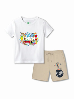 London White & Beige Kids Tshirt Set Size 3-4 Bamboo Cotton ‚ Bambify India
