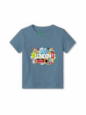 Bambify Kids T-Shirt Set London & F1 Racing Dusty Blue & Yellow 3-4 Years bamboo cotton kids clothing India