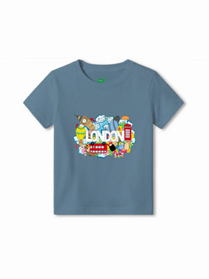 London Dusty Blue & Yellow Kids Tshirt Set Size 5-6 Bamboo Cotton ‚ Bambify India