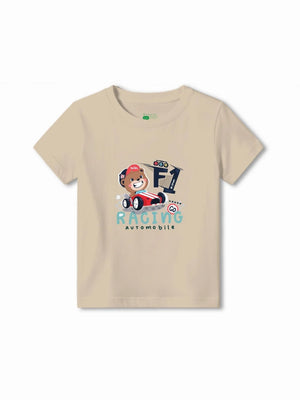 Bambify Eco Friendly Sustainable Kids Tshirt Set ‚ F1 Racing Beige & Light Blue Bamboo Bambify India Beige 7-8 Years bamboo cotton kids clothing India
