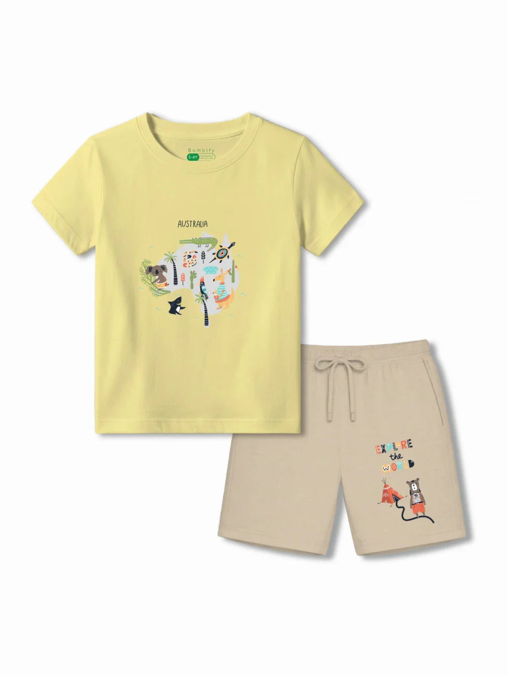 Australia Yellow & Beige Kids Shorts Set Size 3-4 Bamboo Cotton ‚ Bambify India