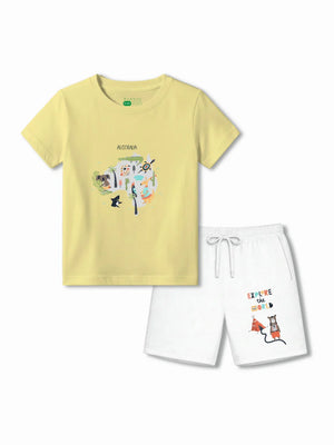 Australia Yellow & White Kids Shorts Set Size 3-4 Bamboo Cotton ‚ Bambify India