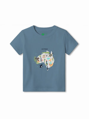 Bambify Kids T-Shirt Set Australia & Animal World Dusty Blue & White 5-6 Years bamboo cotton kids clothing India