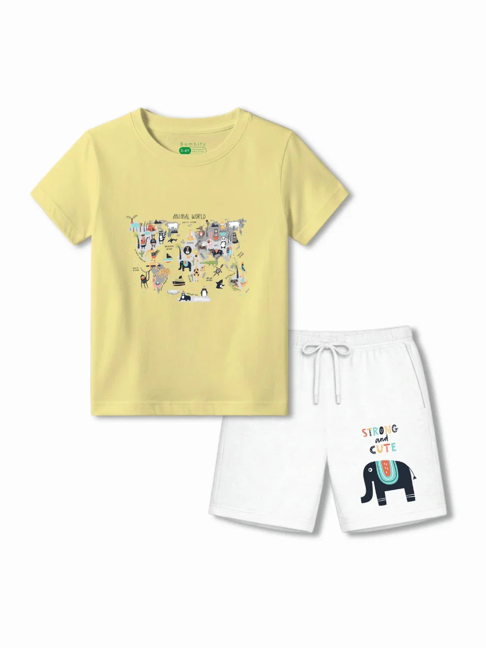 Animal World Yellow & White Kids Shorts Set Size 3-4 Bamboo Cotton ‚ Bambify India