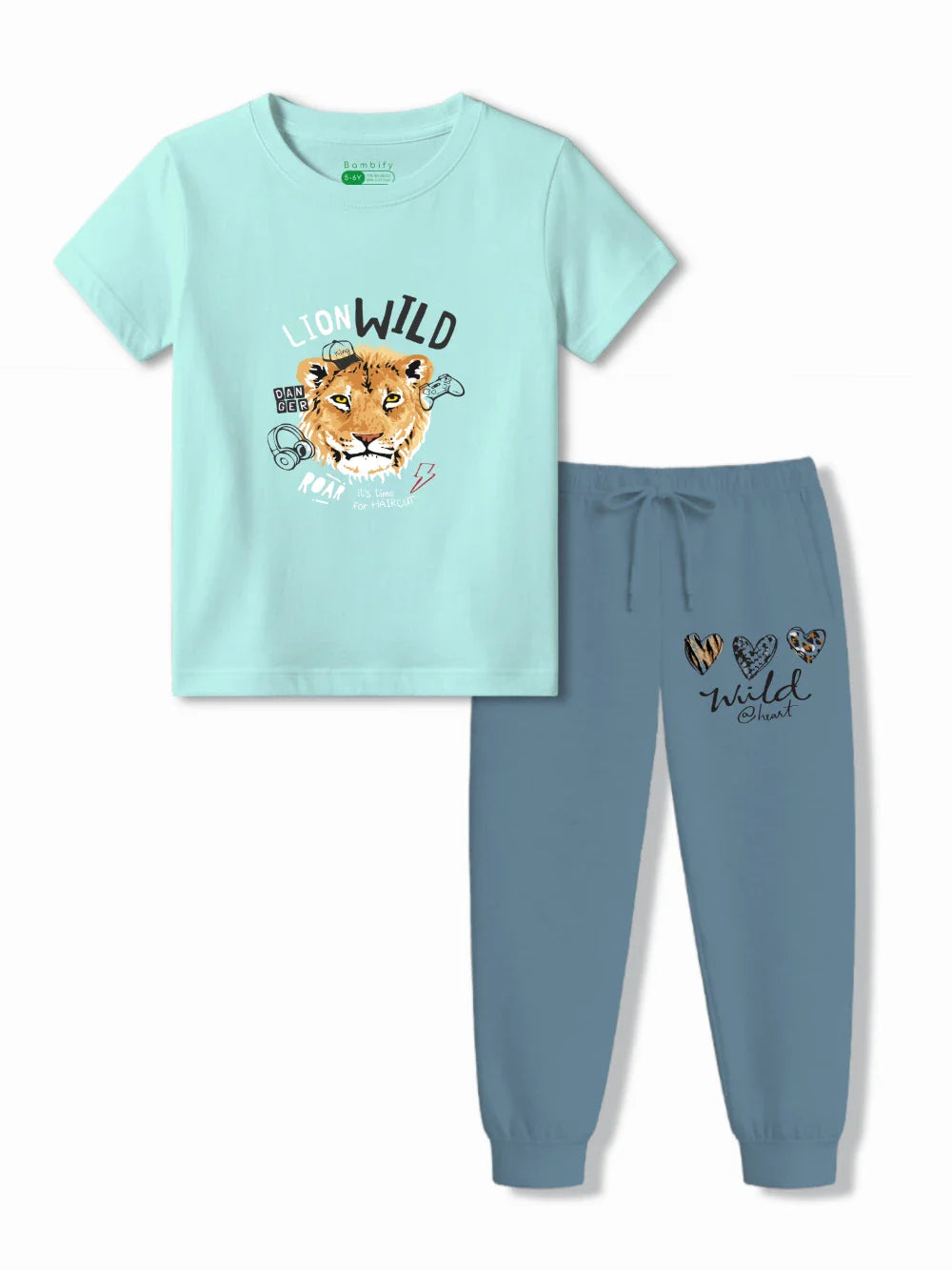 The Lion Light Blue & Dusty Blue Kids Tracks Set Size 3-4 Years ‚ Bambify India