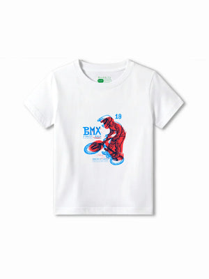BMX Racing White & Beige Kids T-Shirt & Tracks Set Size 5-6 Years ‚ Bambify India