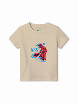 Bambify Quick Dry Active Wear Kids T-Shirt & Tracks Set ‚ BMX Racing Beige & Light Blue Bambify India Beige 5-6 Years bamboo cotton kids clothing India