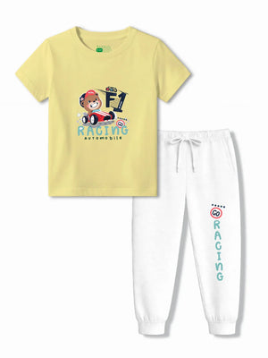 F1 Racing Yellow & White Kids Joggers Set Size 3-4 Years ‚ Bambify India