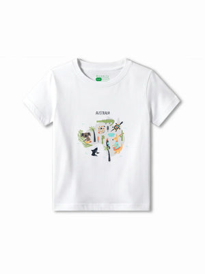 Australia White & Beige Kids T-Shirt & Joggers Set Size 5-6 Years ‚ Bambify India