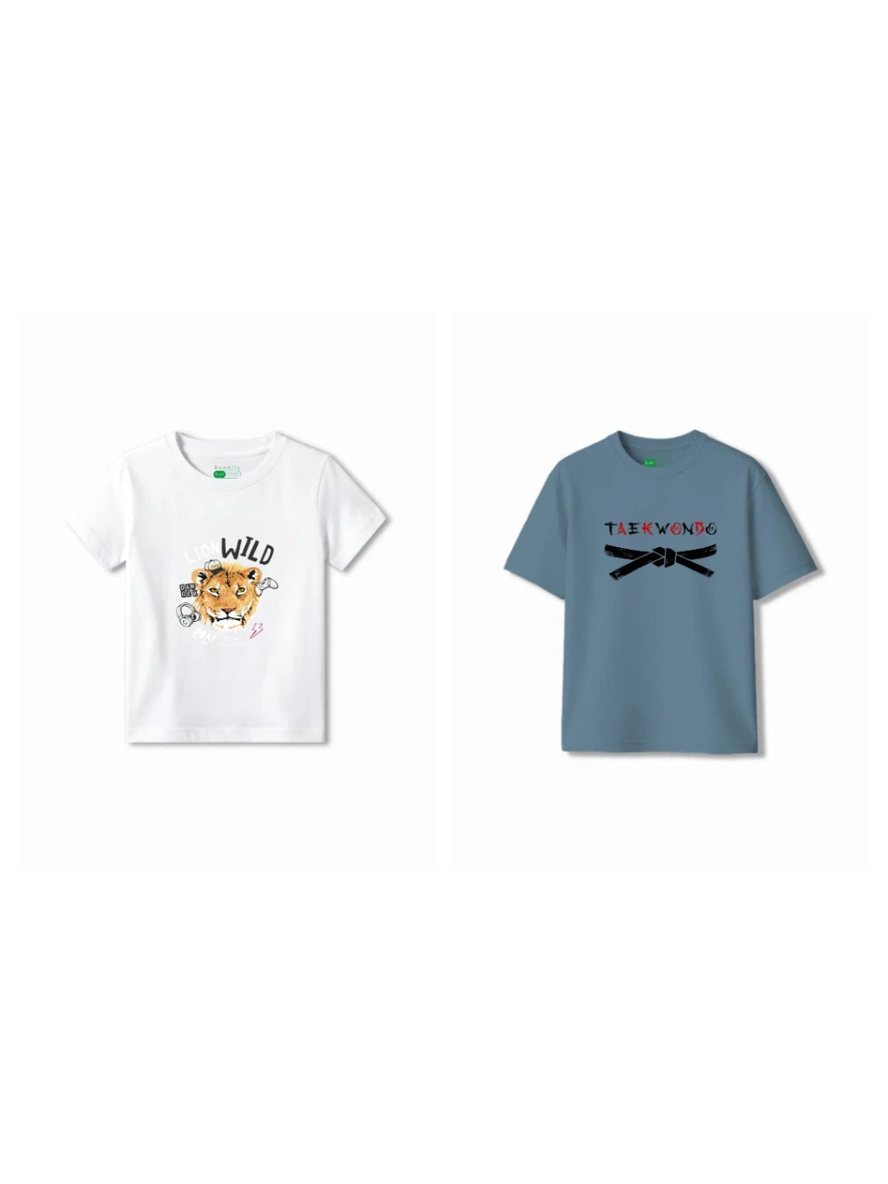 Bambify Kids T-Shirt Set The Lion & Taekwondo White & Dusty Blue 5-6 Years bamboo cotton kids clothing India