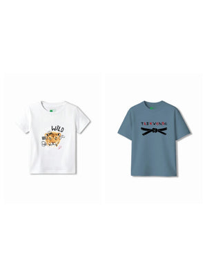 Bambify Kids T-Shirt Set The Lion & Taekwondo White & Dusty Blue 5-6 Years bamboo cotton kids clothing India