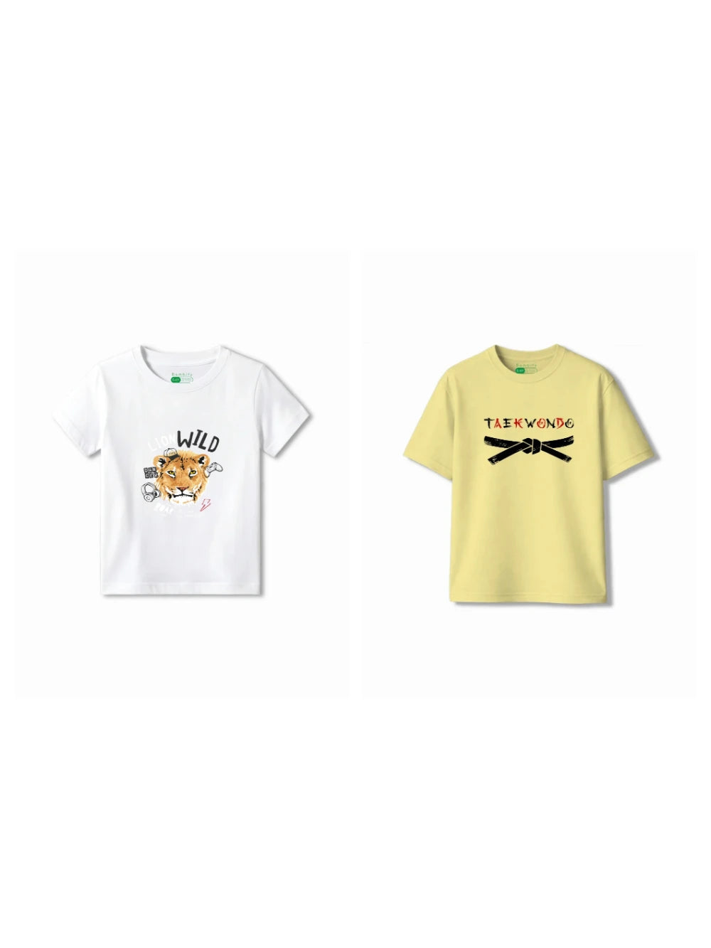 Bambify Kids T-Shirt Set The Lion & Taekwondo White & Yellow 7-8 Years bamboo cotton kids clothing India