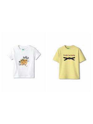 Bambify Kids T-Shirt Set The Lion & Taekwondo White & Yellow 7-8 Years bamboo cotton kids clothing India