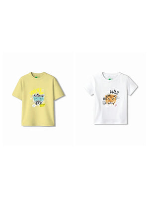 Bambify Kids T-Shirt Set The Lion & Cheetah Fun White & Yellow 5-6 Years bamboo cotton kids clothing India